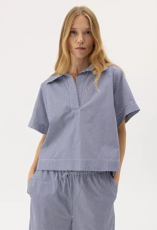 Marie Pop Over Top - Navy / White - Holebrook