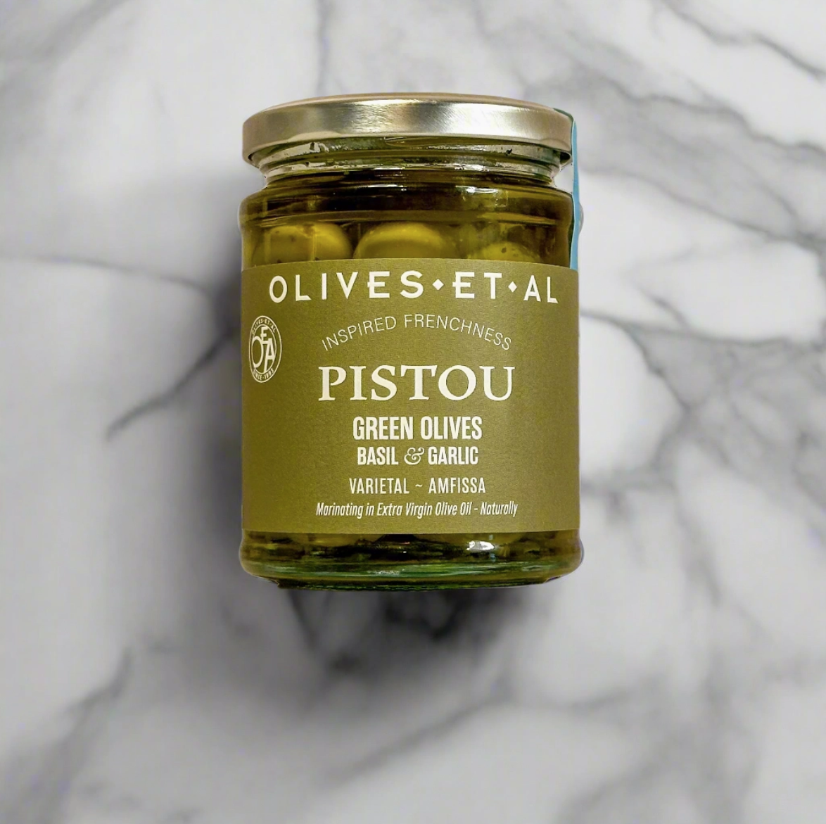 Gröna oliver med basilika & vitlök 270g - 2