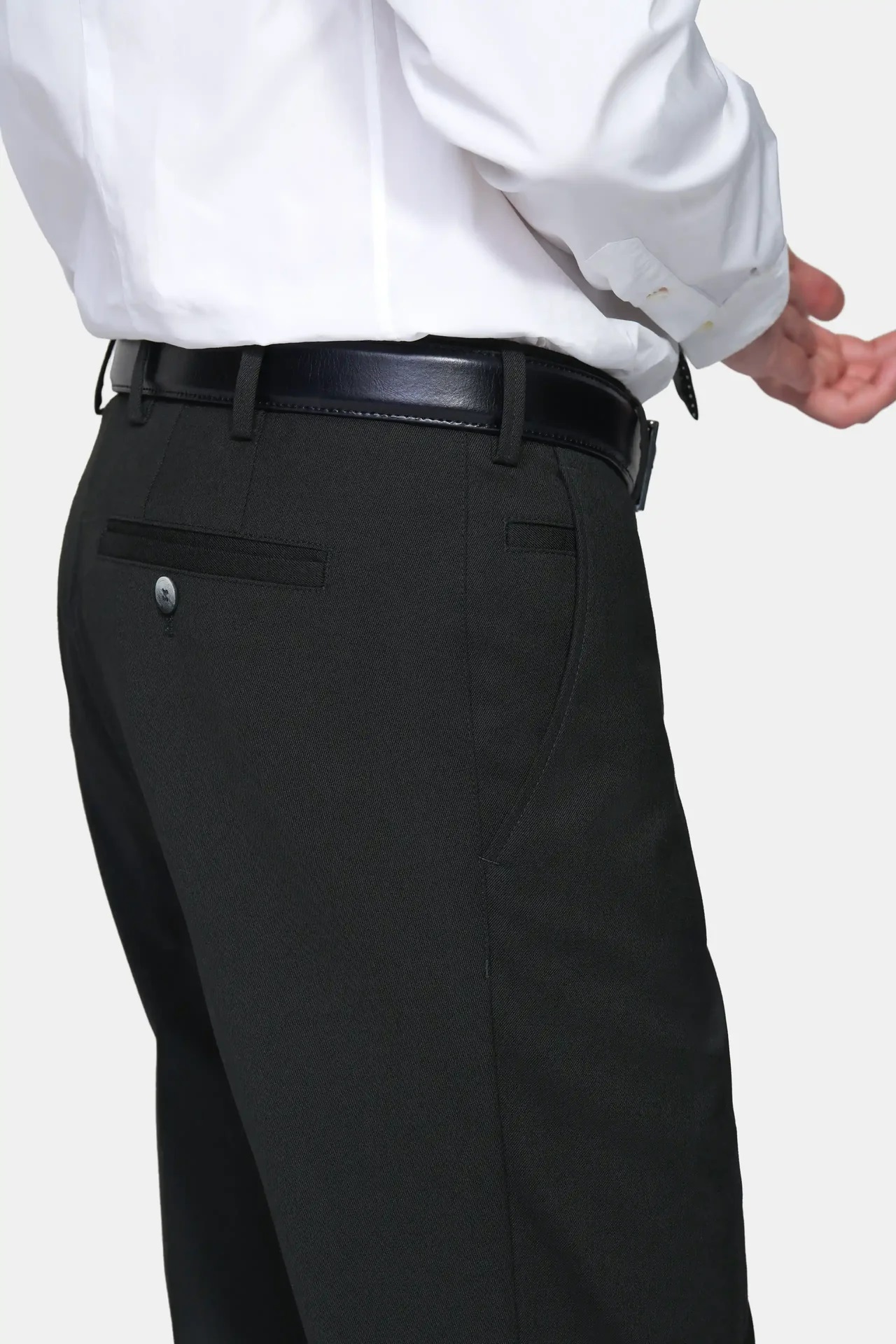 Svart (black) maskintvättbara ullbyxor i Teflon Twill och normal passform (Meyer / Roma) - 4