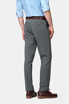 Grå (mid grey) maskintvättbara ullbyxor i Teflon Twill och normal passform (Meyer / Roma)