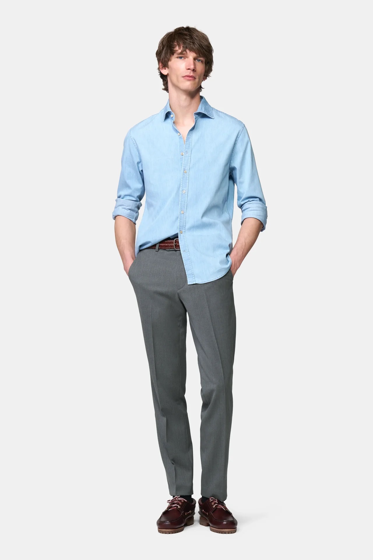 Grå (mid grey) maskintvättbara ullbyxor i Teflon Twill och normal passform (Meyer / Roma) - 3