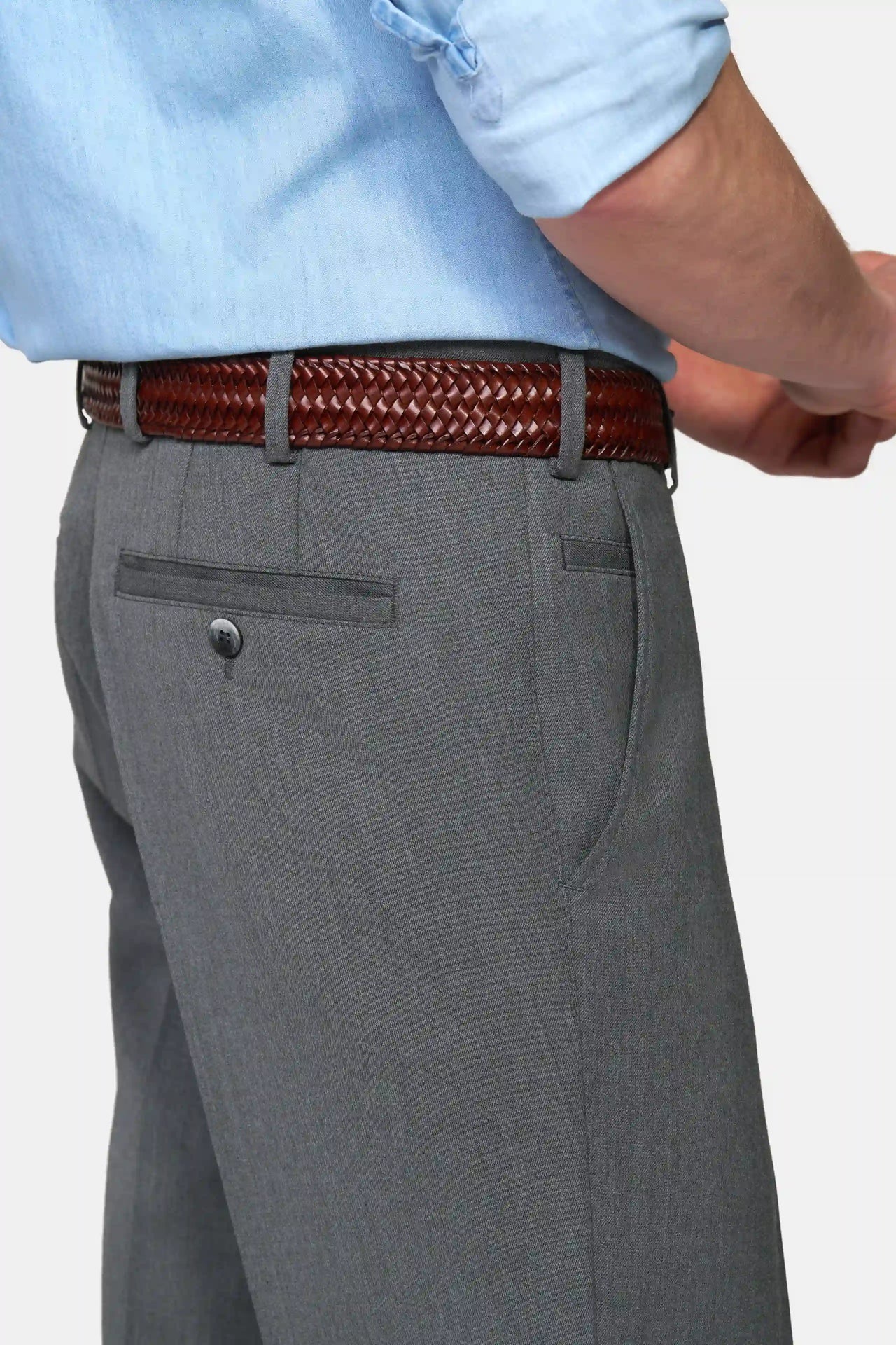 Grå (mid grey) maskintvättbara ullbyxor i Teflon Twill och normal passform (Meyer / Roma) - 4