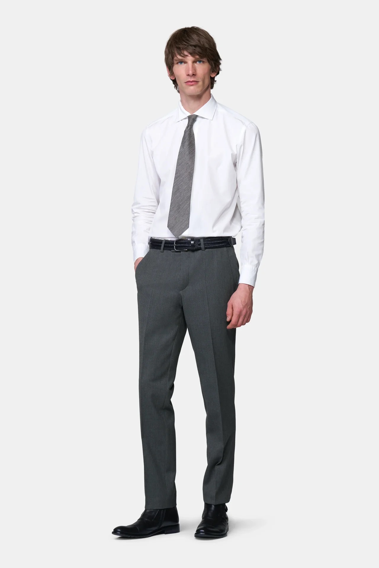 Grå (dark grey) maskintvättbara ullbyxor i Teflon Twill och normal passform (Meyer / Roma) - 3