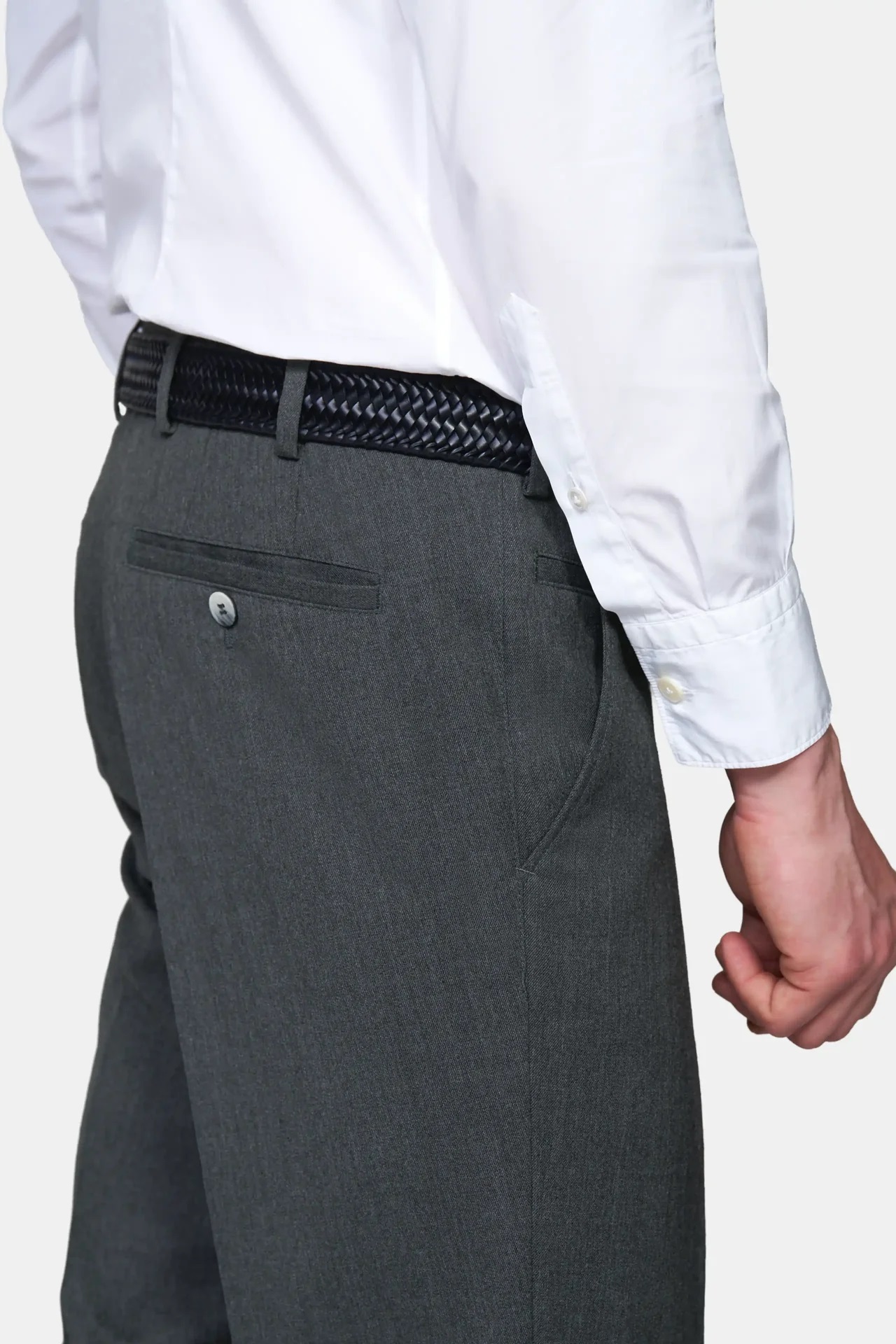Grå (dark grey) maskintvättbara ullbyxor i Teflon Twill och normal passform (Meyer / Roma) - 4