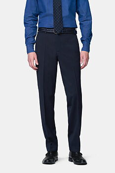 Blå (navy) maskintvättbara ullbyxor i Teflon Twill och normal passform (Meyer / Roma)