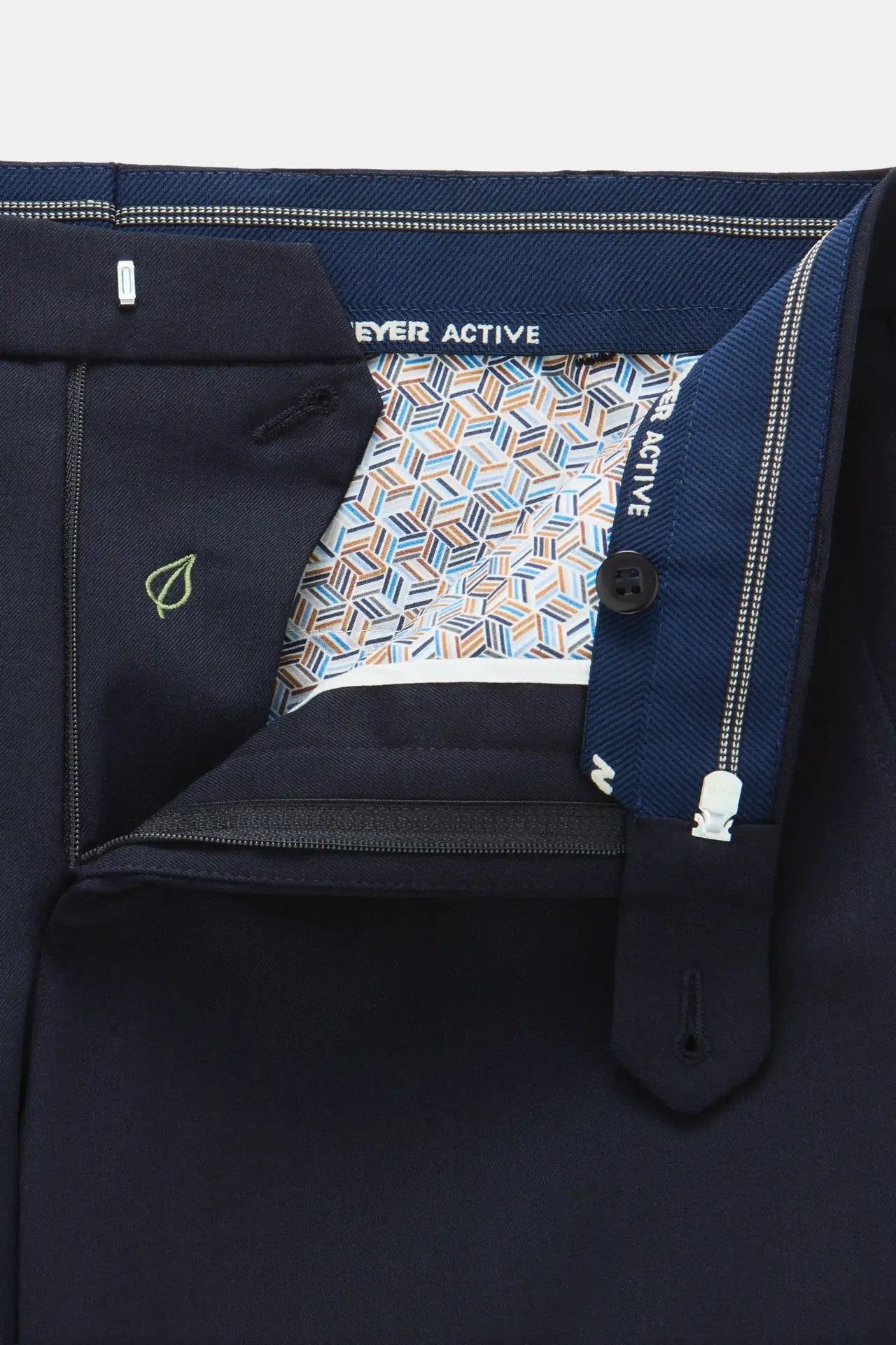Blå (navy) maskintvättbara ullbyxor i Teflon Twill och normal passform (Meyer / Roma) - 5