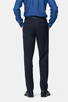 Blå (navy) maskintvättbara ullbyxor i Teflon Twill och normal passform (Meyer / Roma)