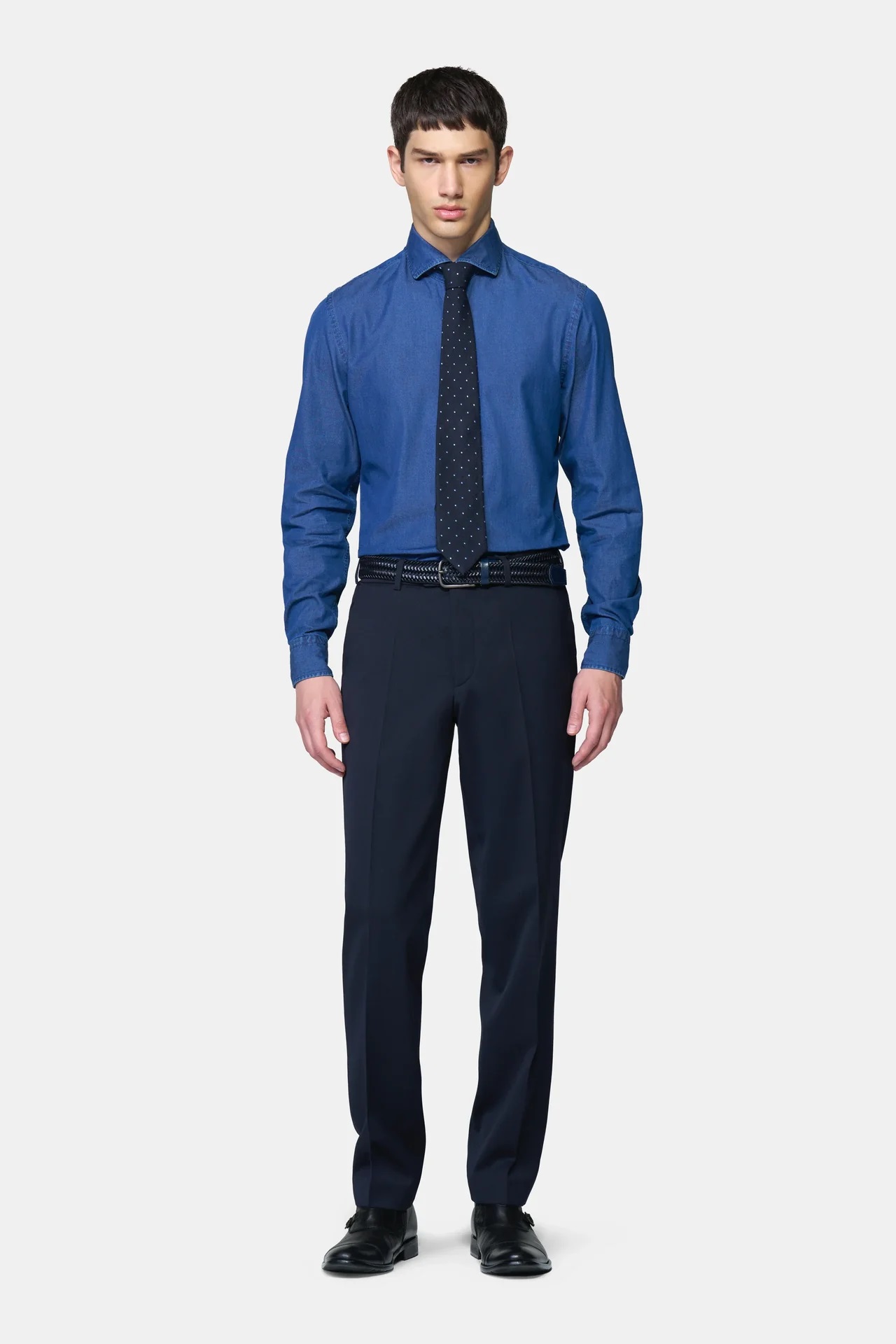 Blå (navy) maskintvättbara ullbyxor i Teflon Twill och normal passform (Meyer / Roma) - 3