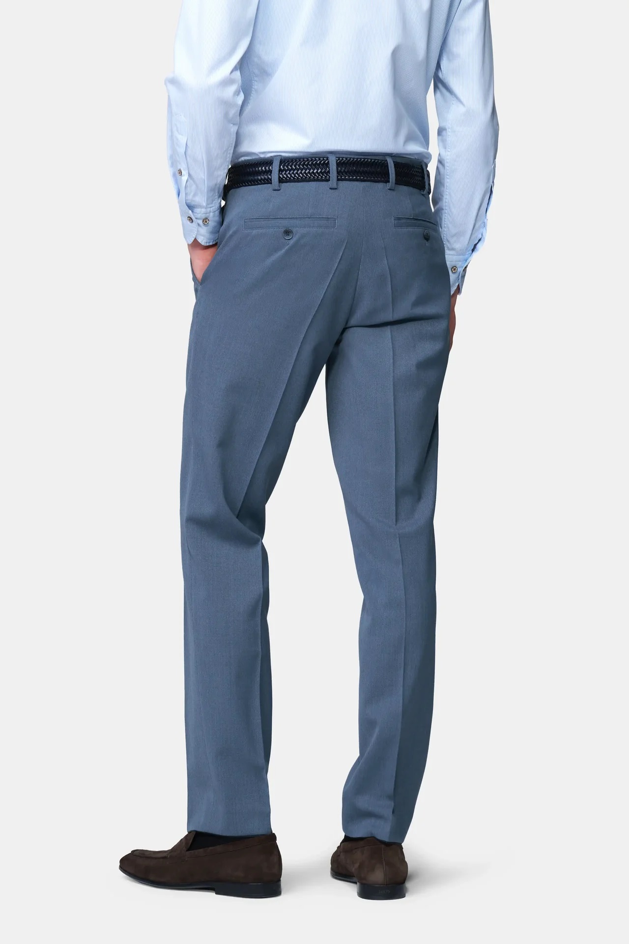 Blå (blue) maskintvättbara ullbyxor i Teflon Twill och normal passform (Meyer / Roma) - 2