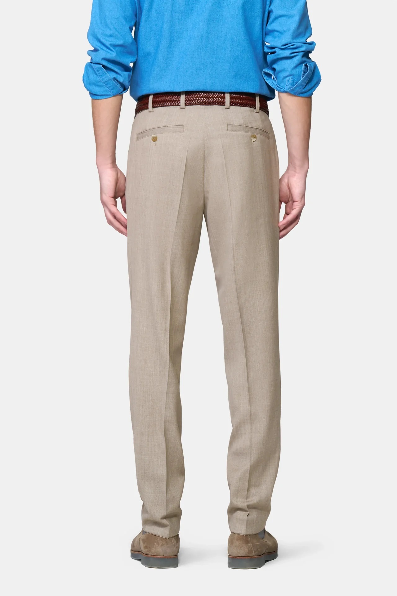 Beige (sand) maskintvättbara ullbyxor i Teflon Twill och normal passform (Meyer / Roma) - 2