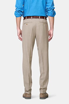 Beige (sand) maskintvättbara ullbyxor i Teflon Twill och normal passform (Meyer / Roma)