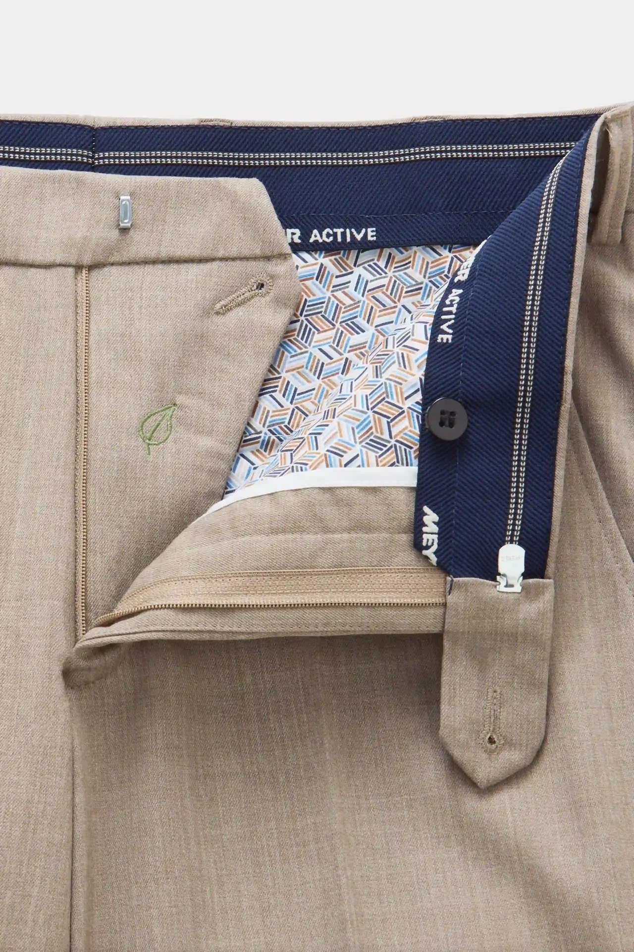 Beige (sand) maskintvättbara ullbyxor i Teflon Twill och normal passform (Meyer / Roma) - 5