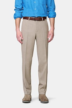 Beige (sand) maskintvättbara ullbyxor i Teflon Twill och normal passform (Meyer / Roma)