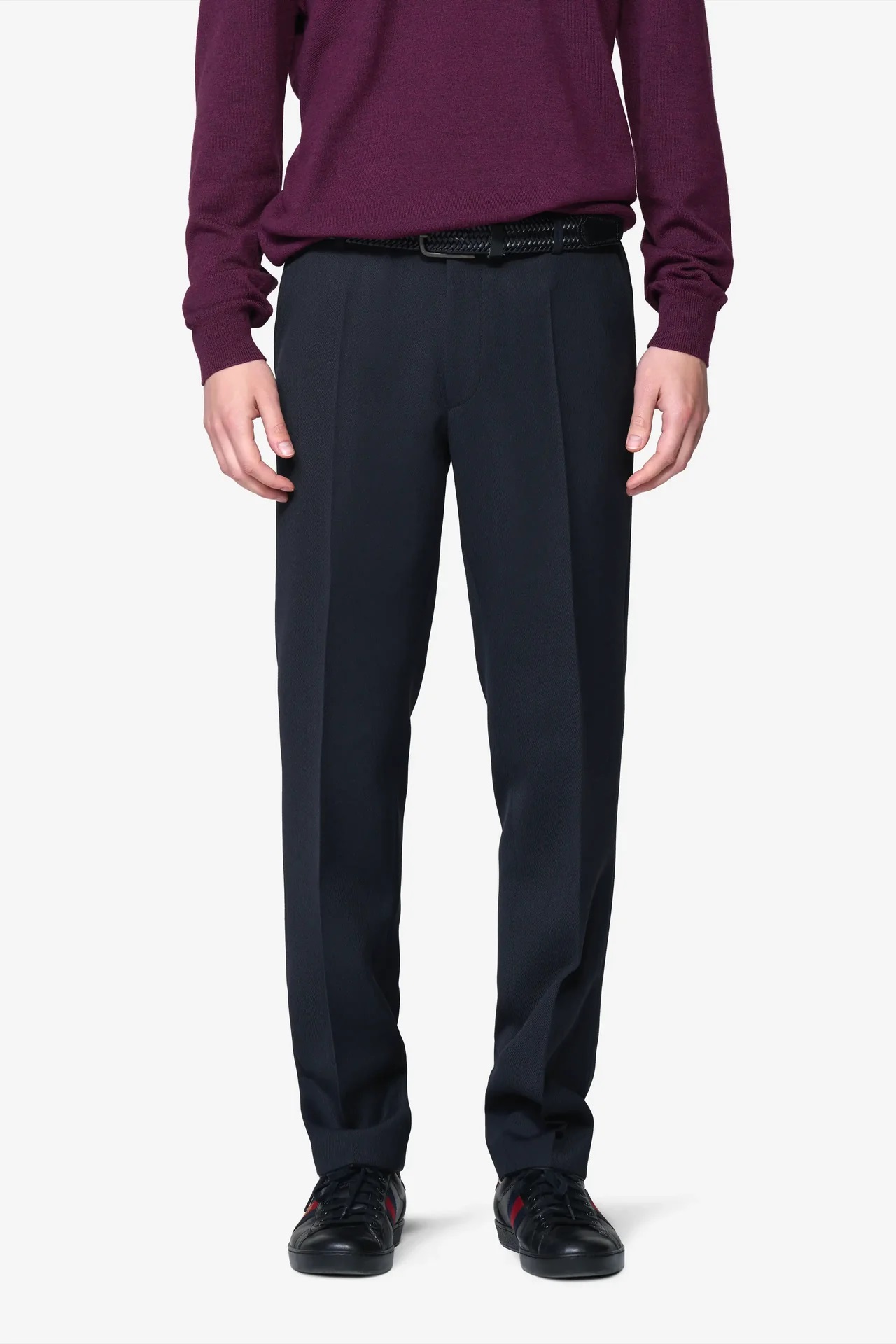 Blå (navy)  kraftiga maskintvättbara ullbyxor i "Cavalry Twill" och modern passform (Meyer / Oslo) 