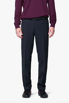 Blå (navy)  kraftiga maskintvättbara ullbyxor i "Cavalry Twill" och modern passform (Meyer / Oslo) 