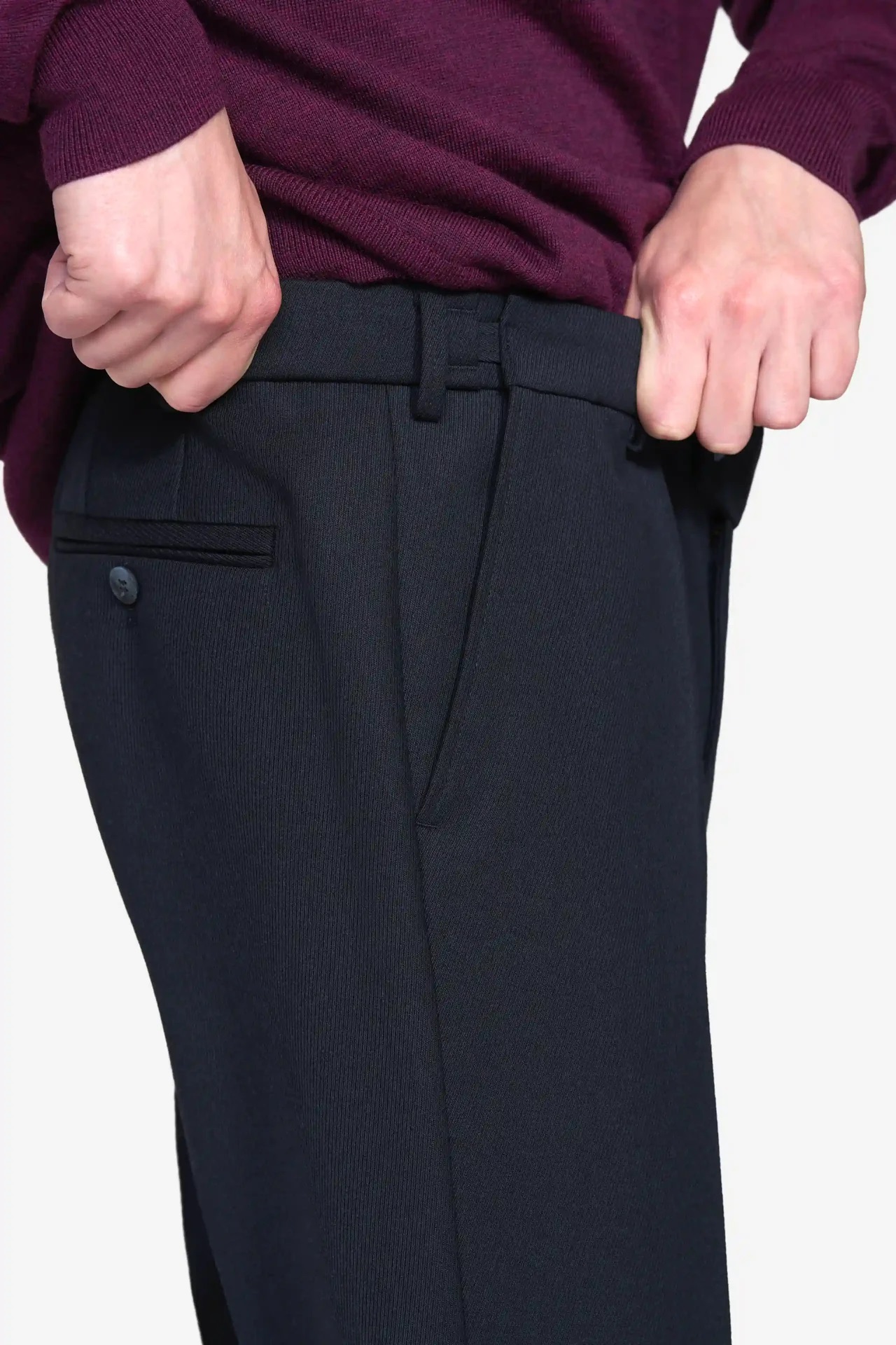 Blå (navy)  kraftiga maskintvättbara ullbyxor i "Cavalry Twill" och modern passform (Meyer / Oslo)  - 4
