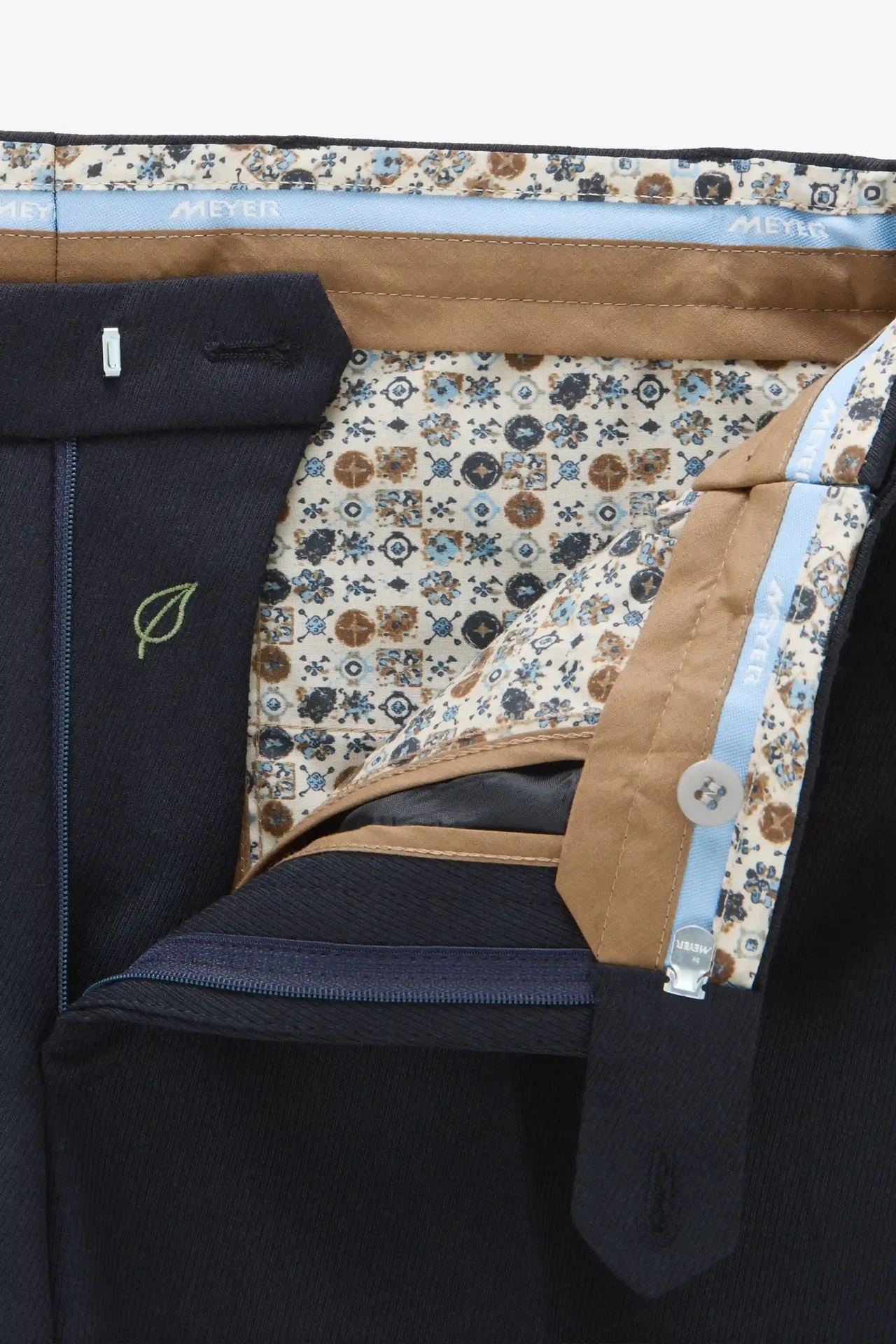 Blå (navy)  kraftiga maskintvättbara ullbyxor i "Cavalry Twill" och modern passform (Meyer / Oslo)  - 5
