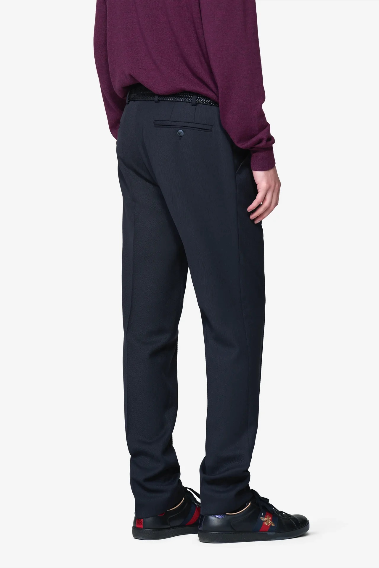 Blå (navy)  kraftiga maskintvättbara ullbyxor i "Cavalry Twill" och modern passform (Meyer / Oslo)  - 2