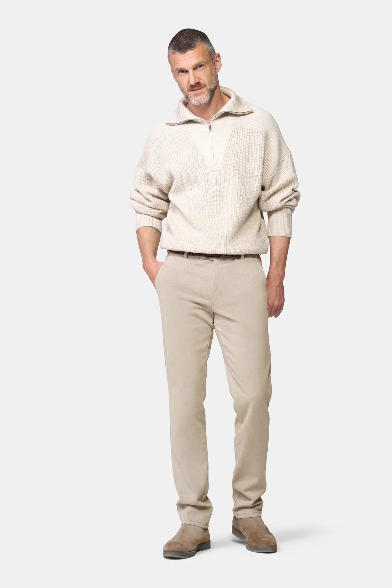 Beige chinos i Cosy Twill, och modern passform (Meyer / Bonn) - 3