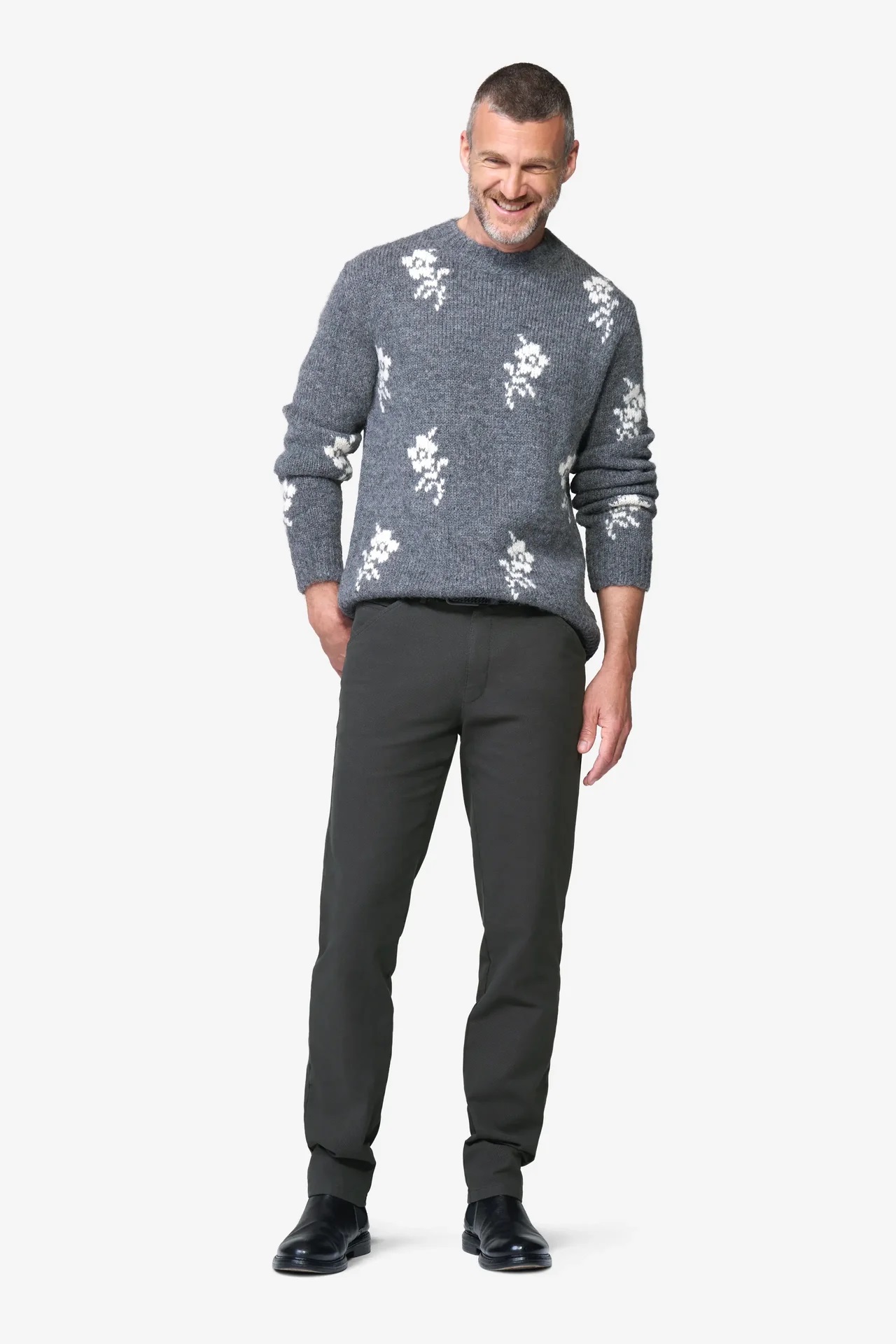 Grå (charcoal) chinos med Micro Fantasy i modern passform (Meyer / Chicago) - 3