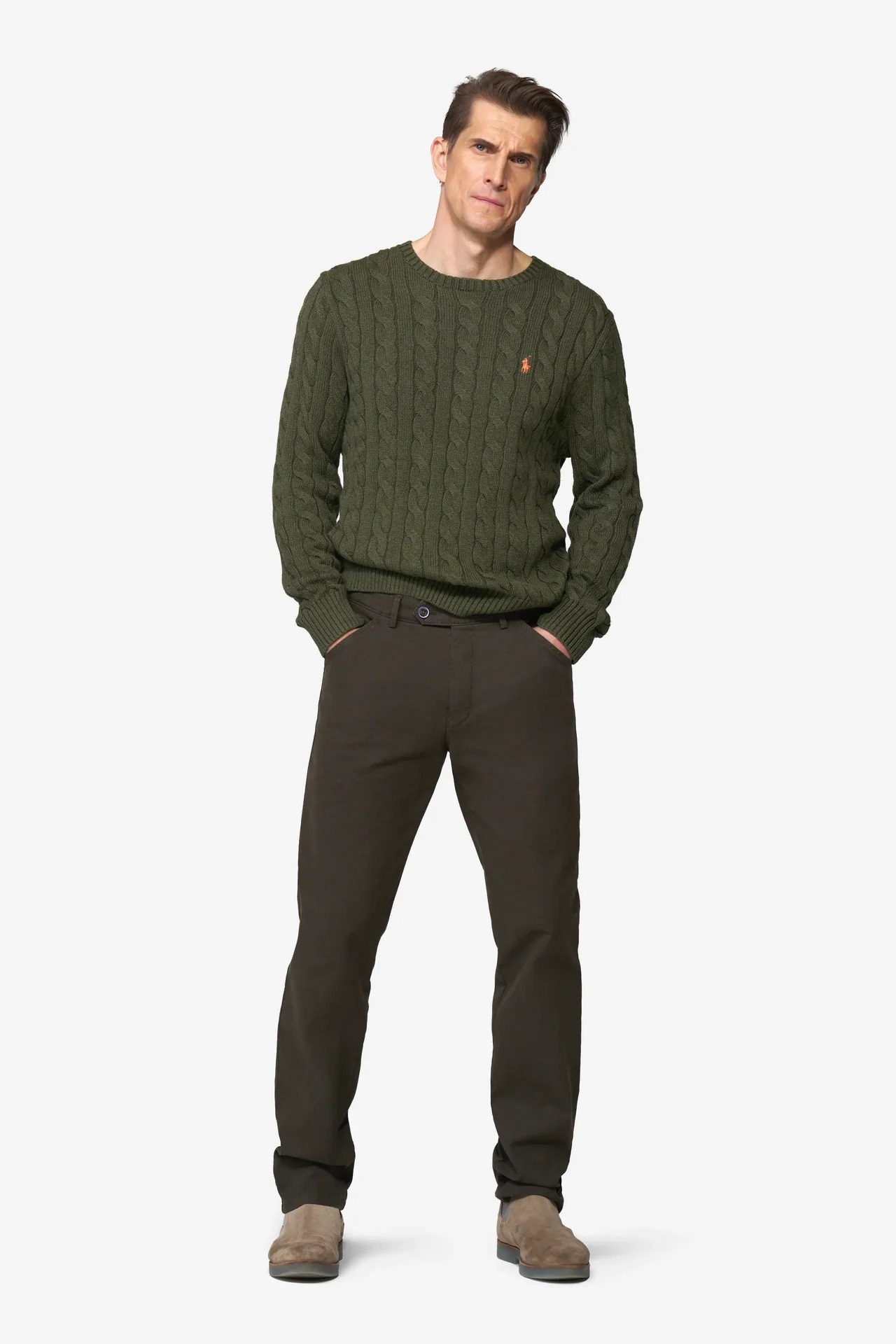 Gröna (olive) chinos med Micro Fantasy i modern passform (Meyer / Chicago) - 3