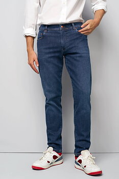 Blå (blue stone) stentvättade jeans i Stretch & modern passform (Meyer / M5)