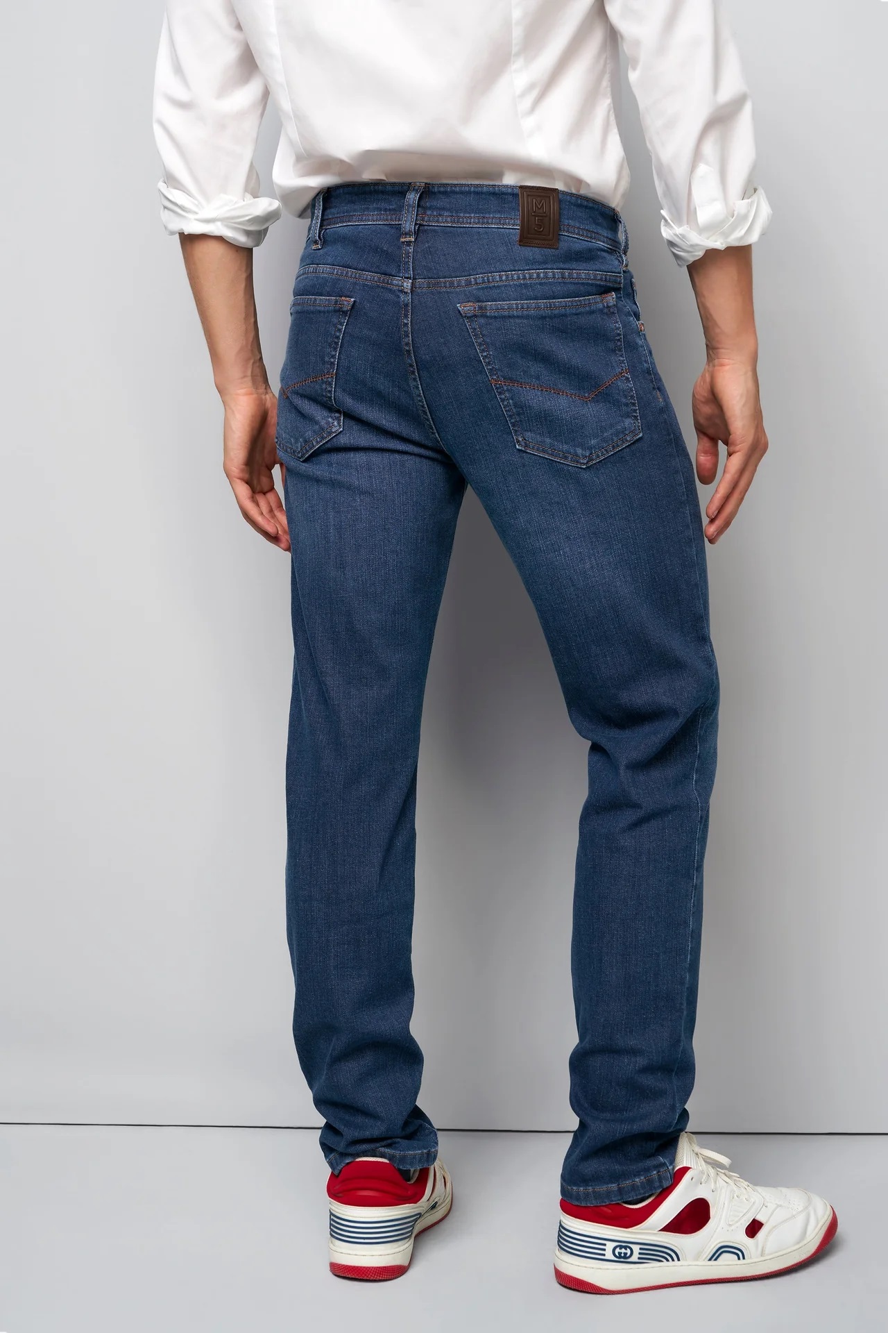 Blå (blue stone) stentvättade jeans i Stretch & modern passform (Meyer / M5) - 2
