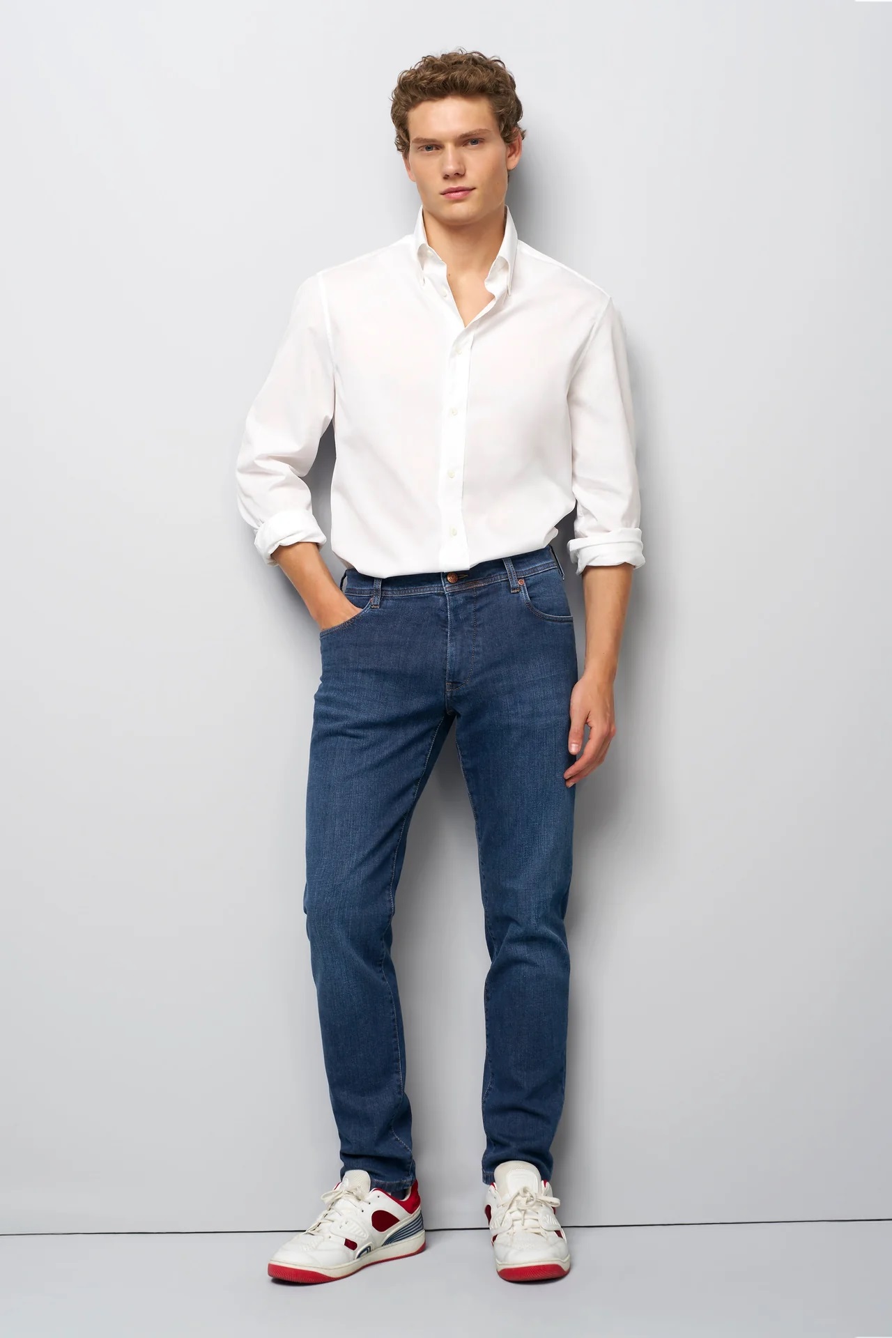 Blå (blue stone) stentvättade jeans i Stretch & modern passform (Meyer / M5) - 3