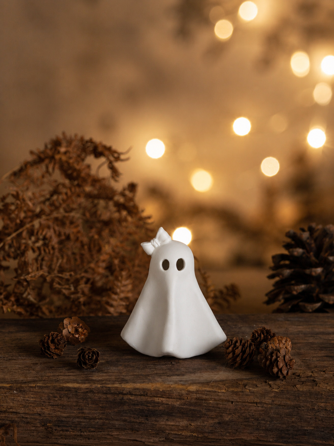 Sofie Spöke med rosett i vit keramik 8x9 cm | Halloween