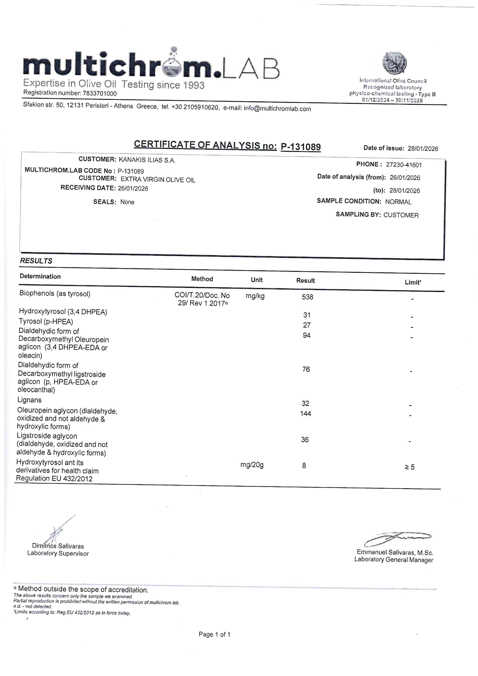 Ekologisk Olivolja Extra Jungfru - Kanakis från Kalamata P.D.O. 5L  - 5