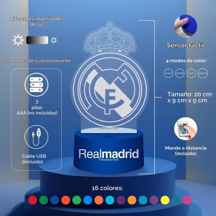 Real Madrid 3D-lampa med fjärrkontroll och 16 färger - 4