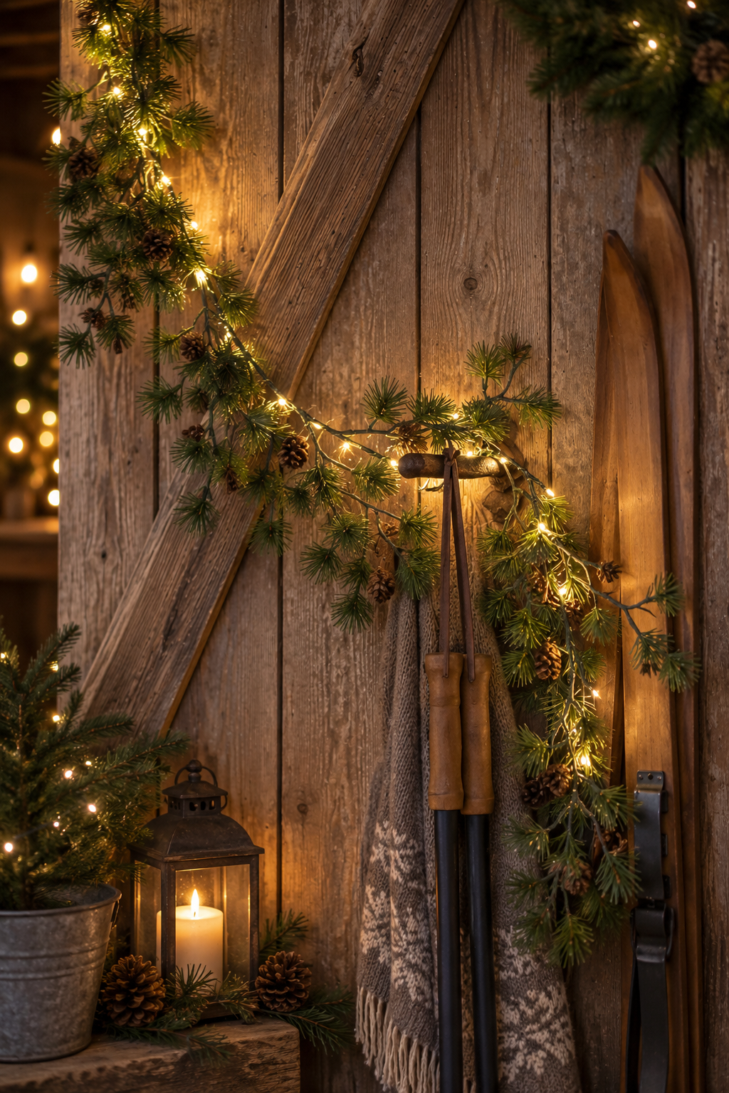 Girlang Gran med kottar & belysning Led - 150 cm