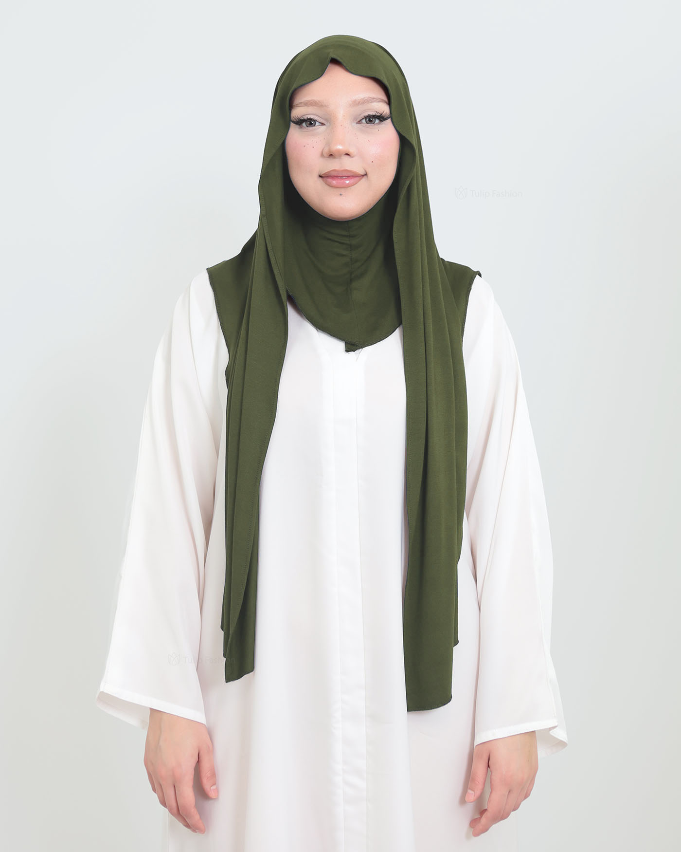 Hijab - Instant Jersey with Ninja Underscarf - Olive Green - 4