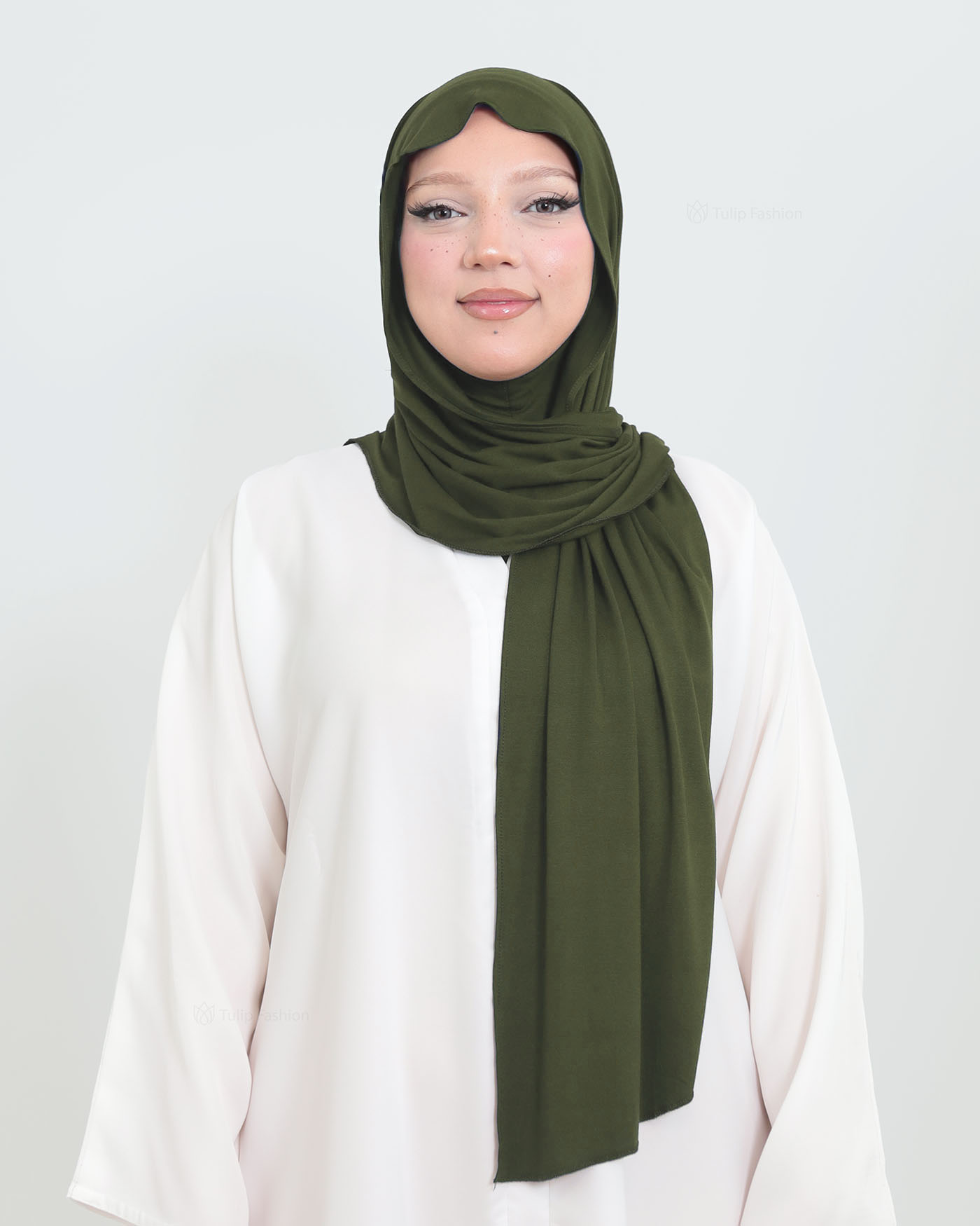 Hijab - Instant Jersey with Ninja Underscarf - Olive Green - 3