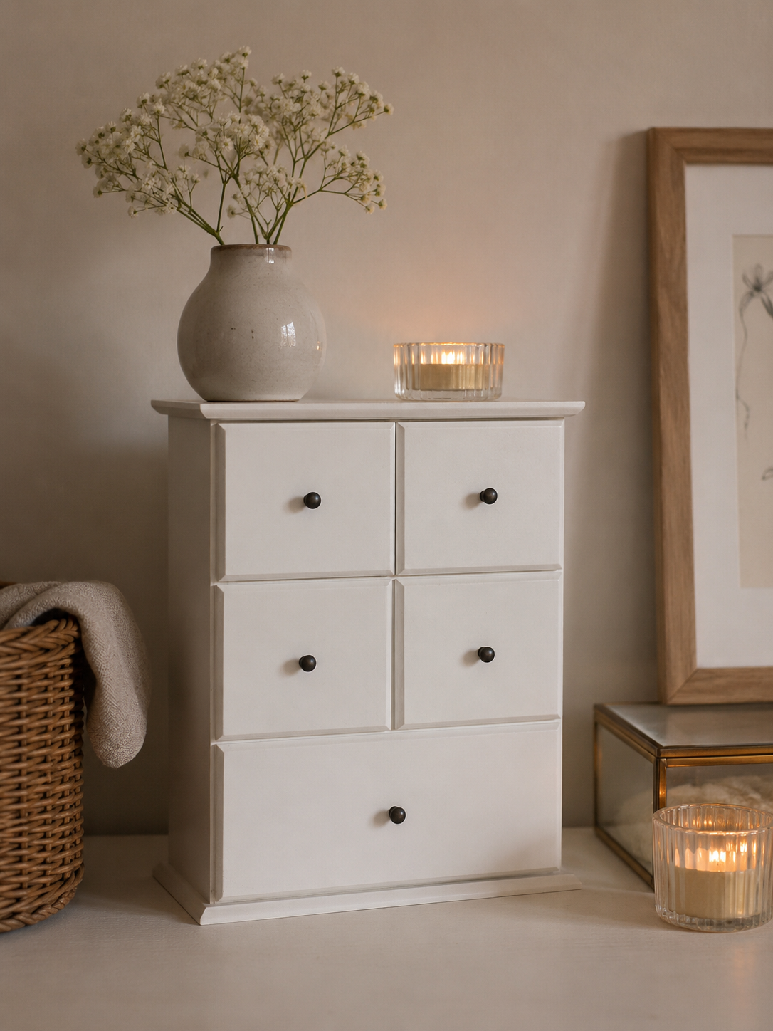 Merchant's counter Mini chest of drawers with 5 drawers - White