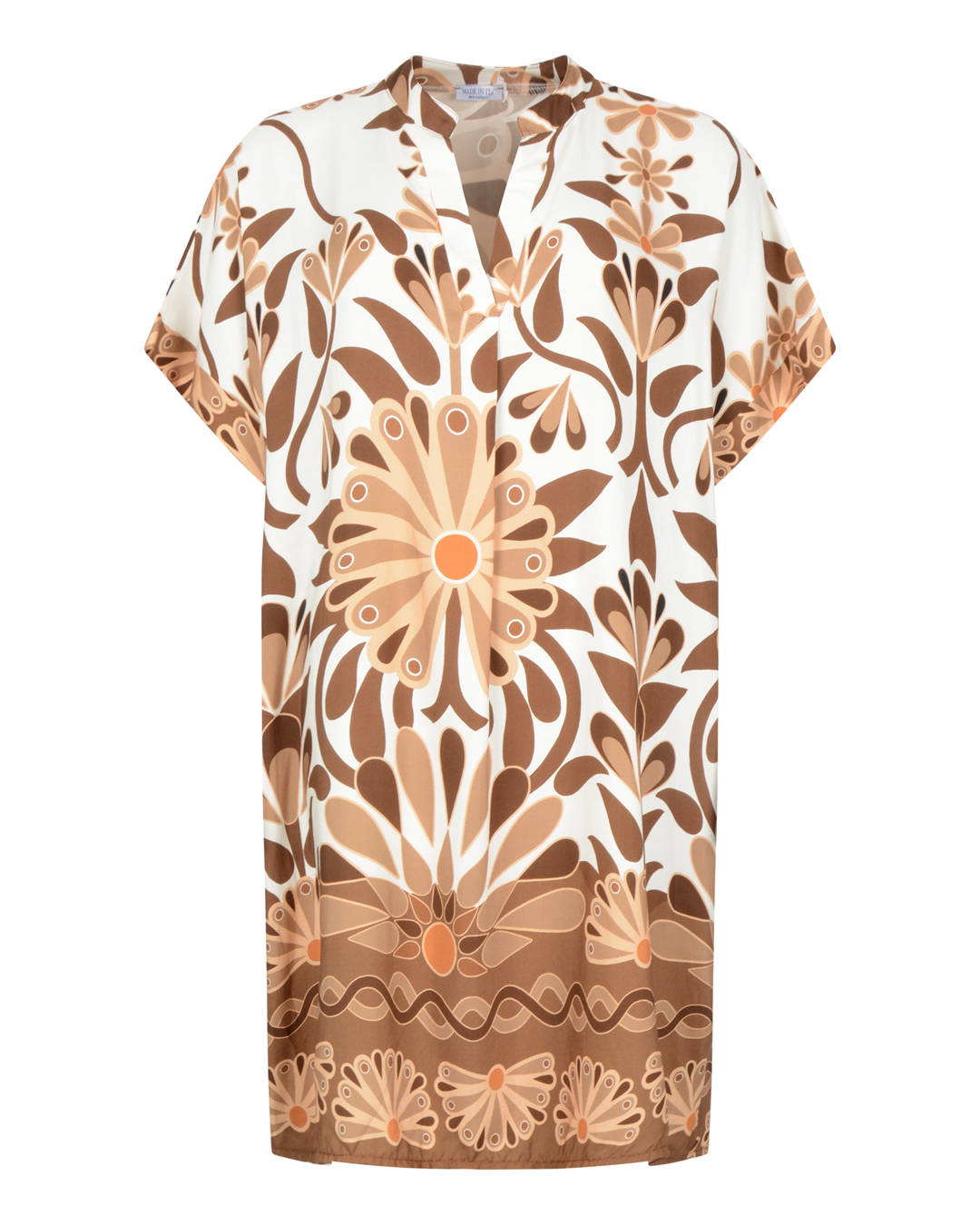 Klänning onesize rak v-ringad mönstrad brun/beige
