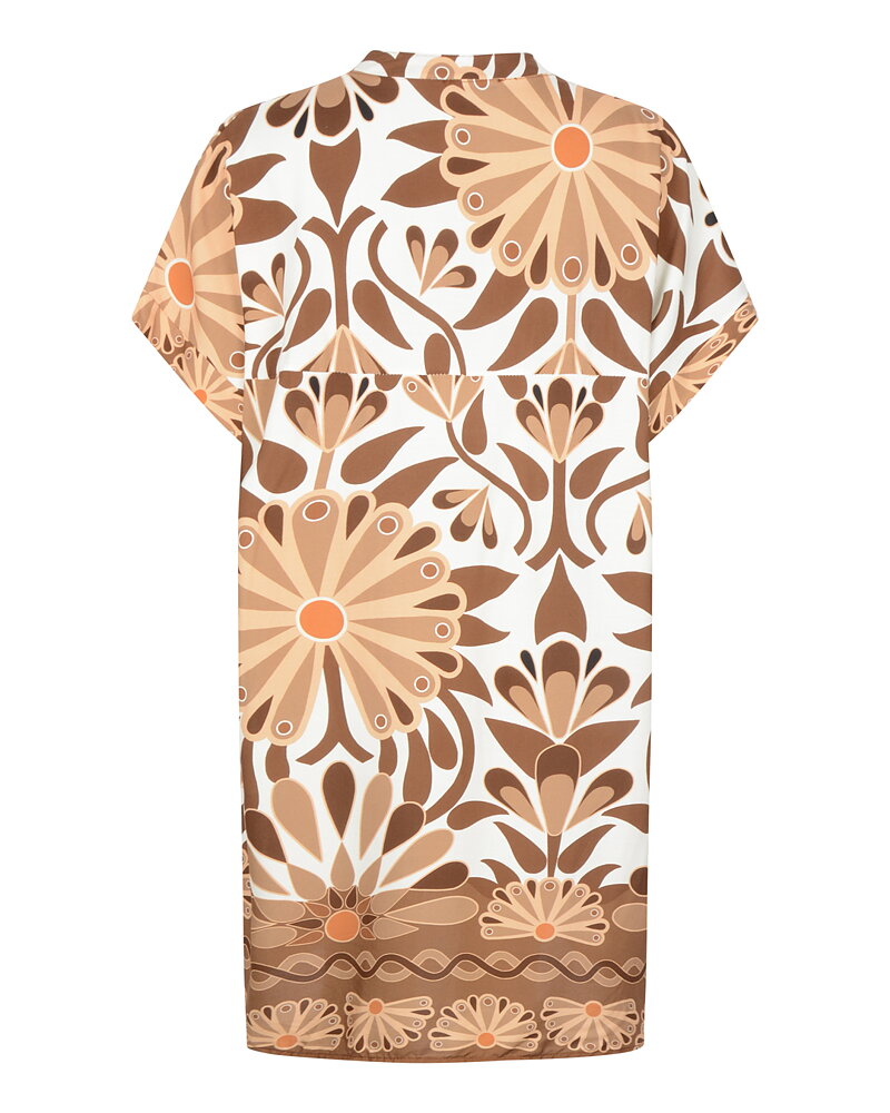 Klänning onesize rak v-ringad mönstrad brun/beige