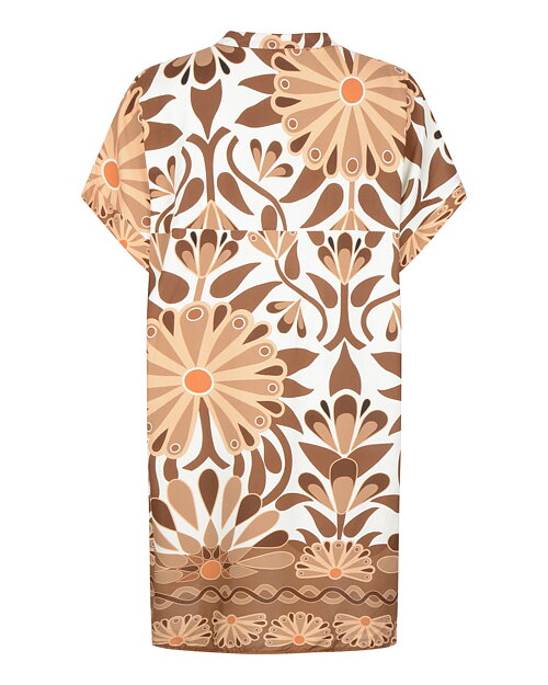 Klänning onesize rak v-ringad mönstrad brun/beige - 2