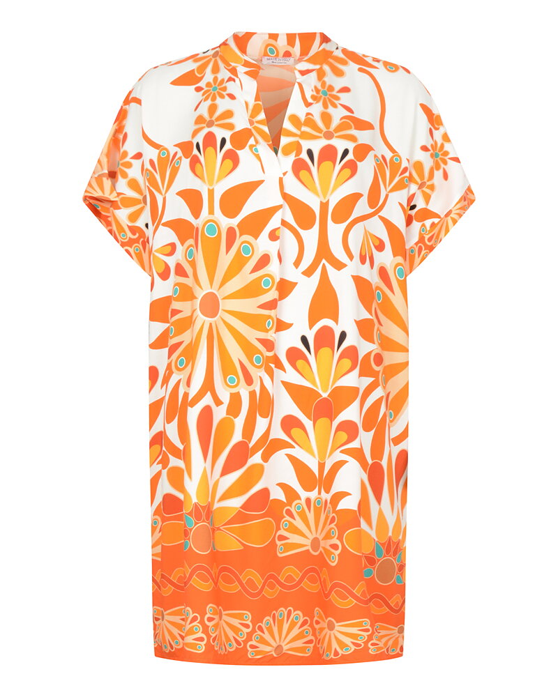 Klänning onesize rak v-ringad mönstrad orange