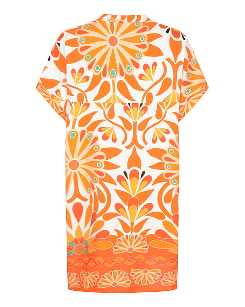 Klänning onesize rak v-ringad mönstrad orange - 2