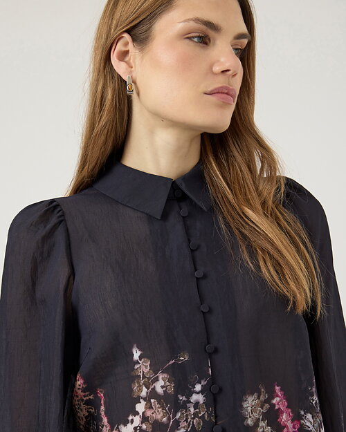 Blus Romantica blommig brun - 2