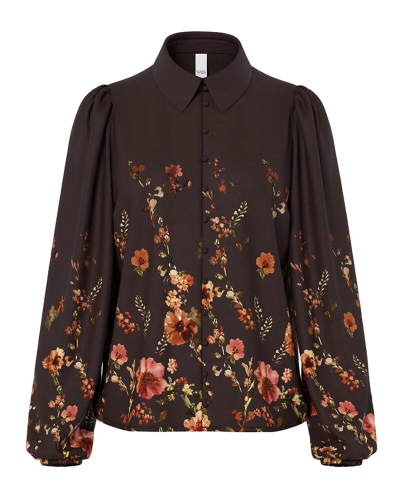 Blus Romantica blommig brun