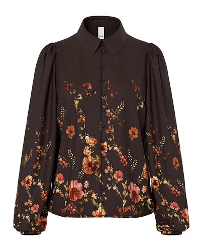 Blus Romantica blommig brun