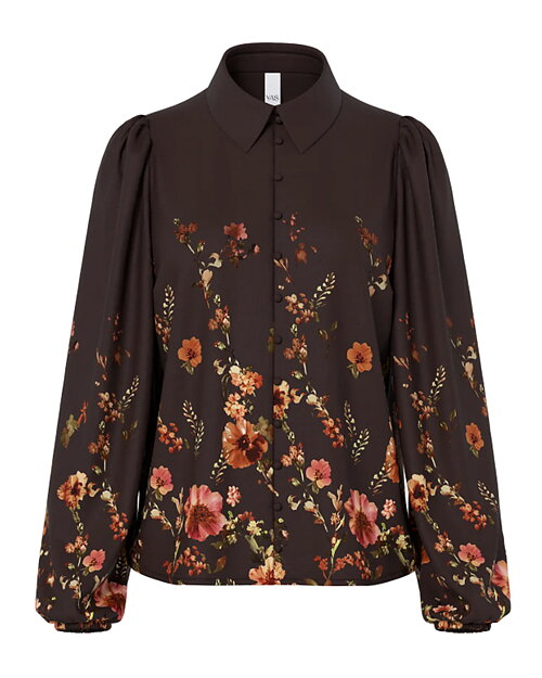 Blus Romantica blommig brun