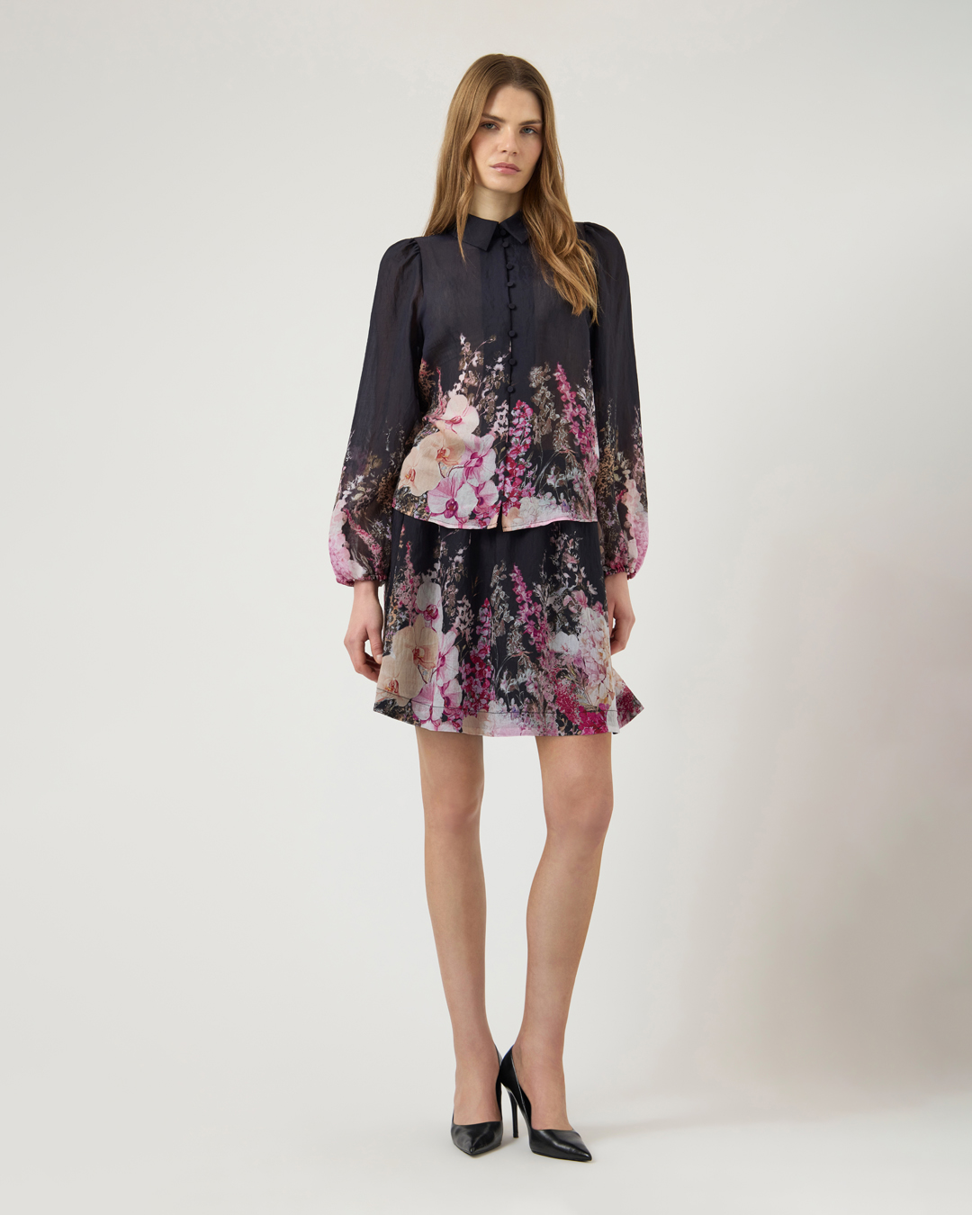 Blus Romantica blommig brun - 3