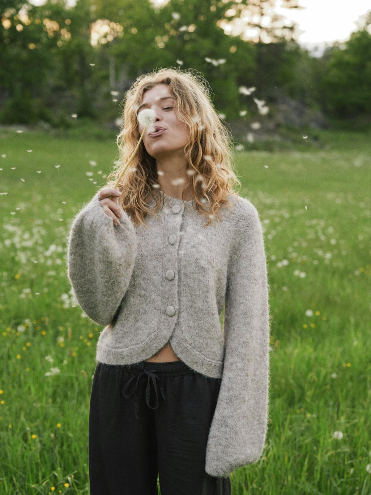 Neo Noir Gio  Fluffy Knit Cardigan, Beige Melange - 8