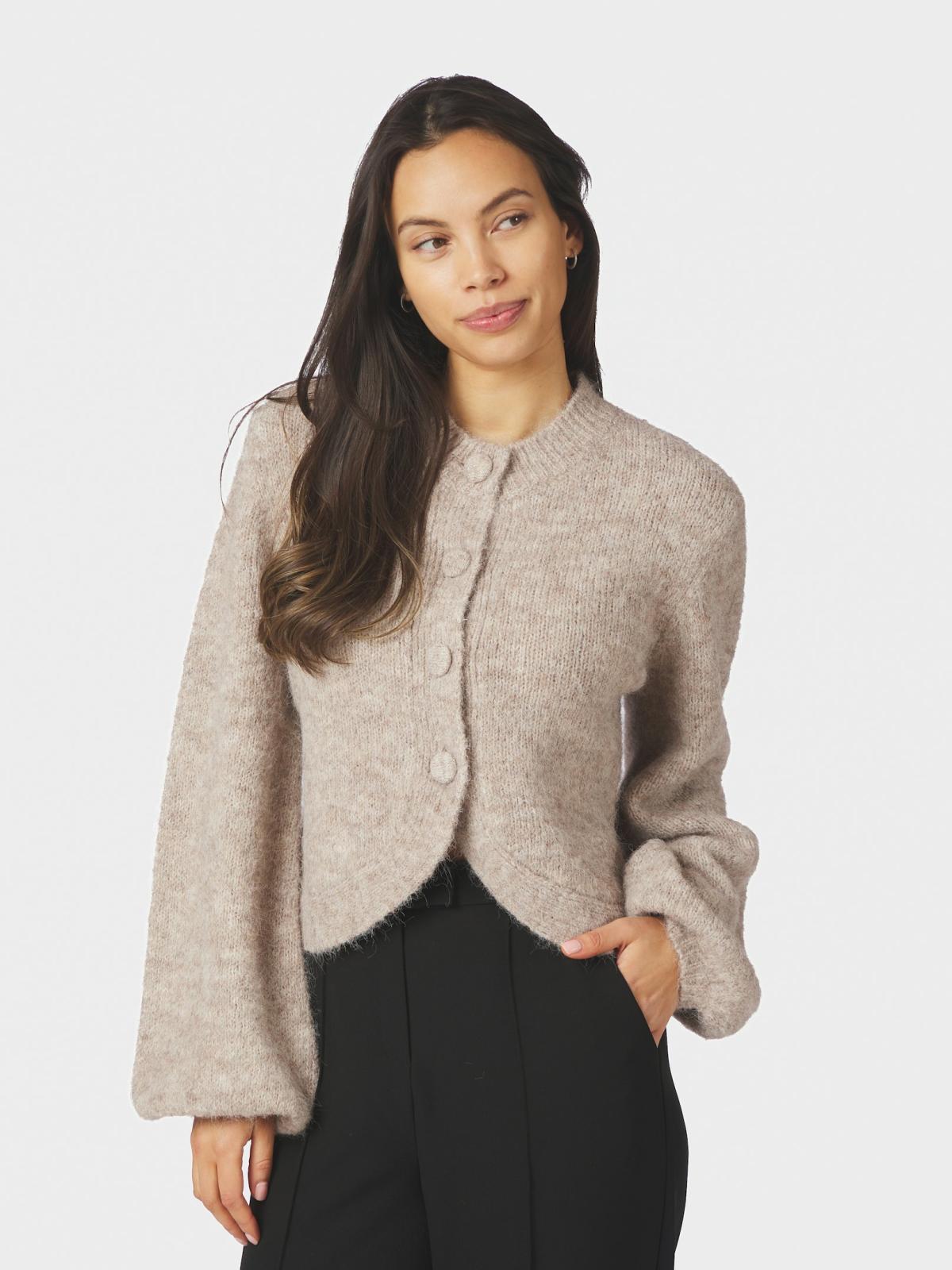 Neo Noir Gio  Fluffy Knit Cardigan, Beige Melange - 3