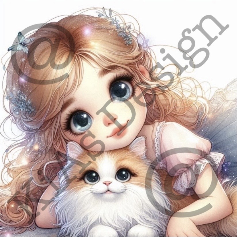 MP KD CC 002 14x14 cm -flicka med sin katt 