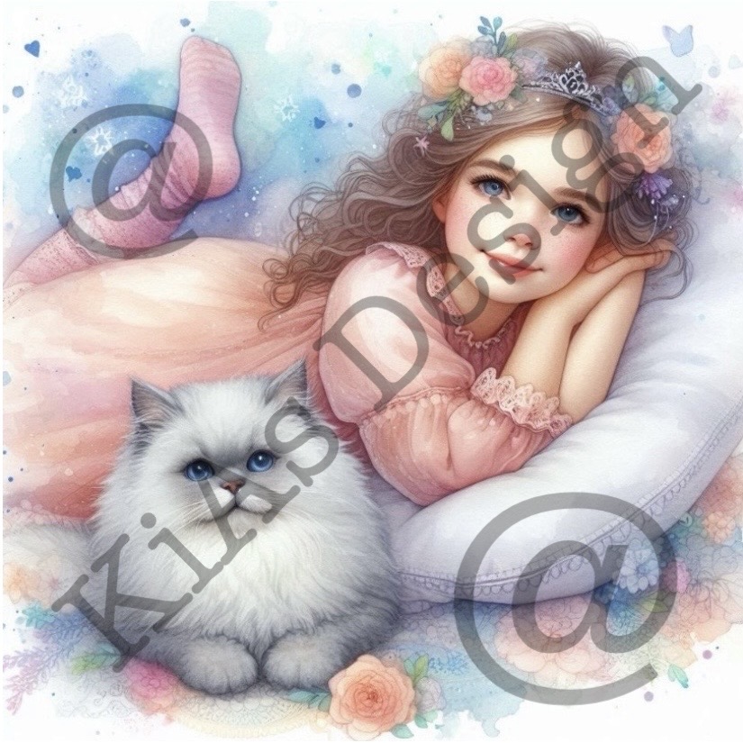 MP KD CC 003 14x14 cm -prinsessan skall sova med sin katt