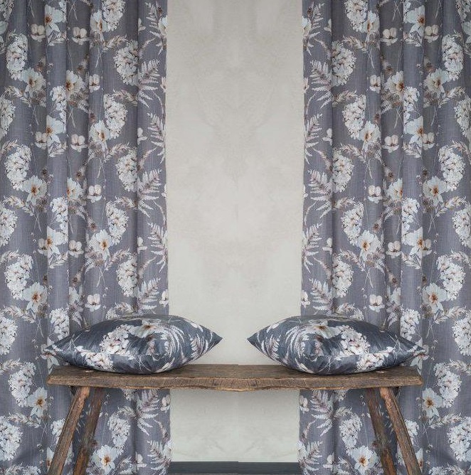 1 par Gardinlängder grå vita blomster shabby chic lantlig stil